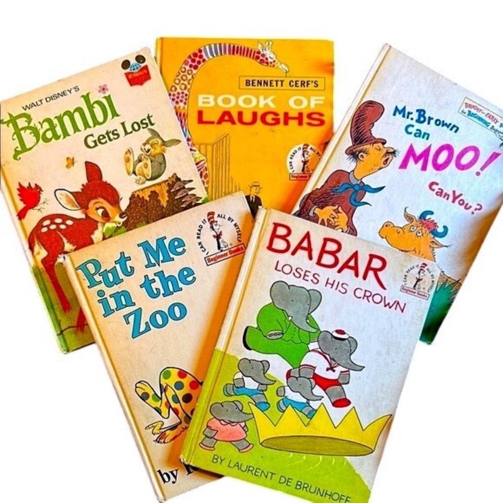 Vintage Kids Book Set of 5: Babar, Bambi,‎ Mr Brown Can Moo, Put Me in the Zoo